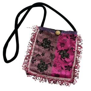 Handmade Fairy Lace Crossbody Bag Pink Black Goth Coquette Bag Floral Rhinestone